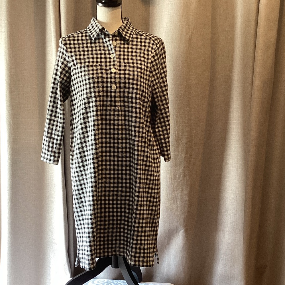 Lands' End Black and White Plaid Long Sleeve Dress
